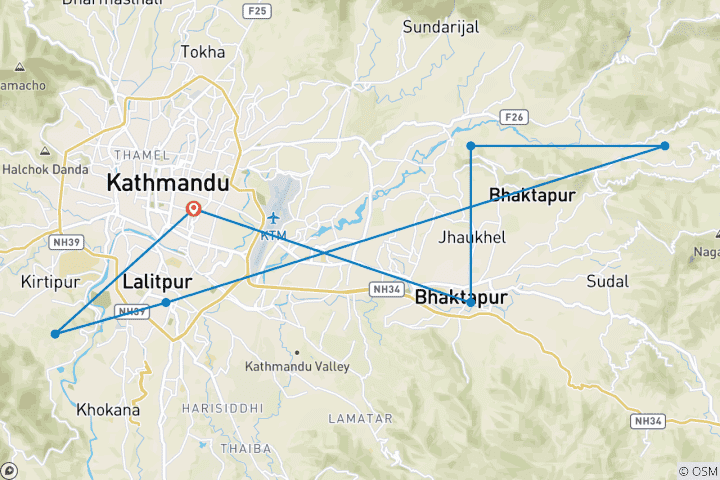 Map of Kathmandu Sightseeing and Nagarkot Tour