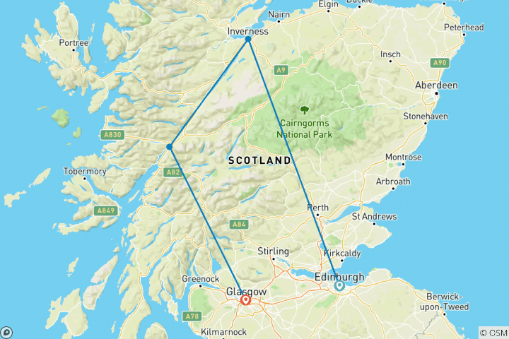 Carte du circuit Les points forts de l'Écosse