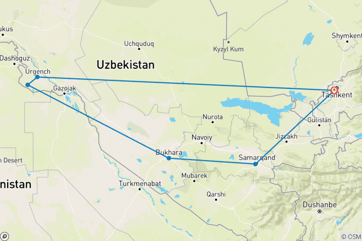 Map of Highlights of Uzbekistan (by trains)