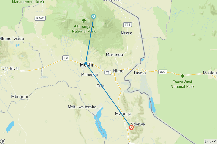 Map of KILIMANJARO CLIMBING - LEMOSHO ROUTE