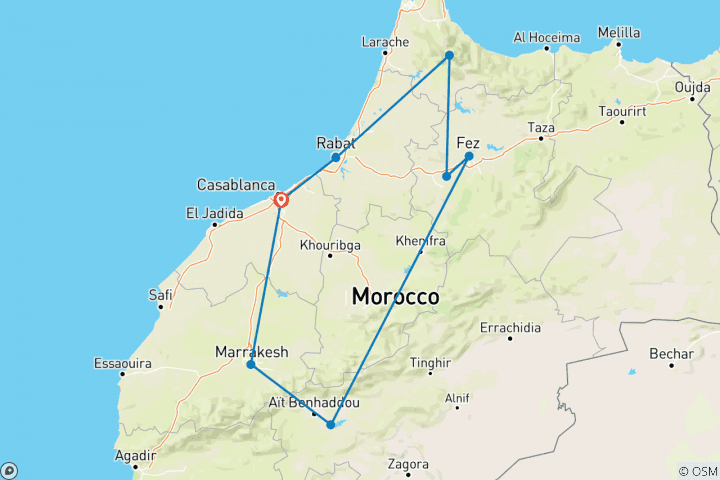 Carte du circuit Maroc - De Casablanca à Chefchaouen