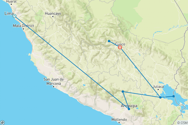 Carte du circuit Vivre le Pérou, visite privée