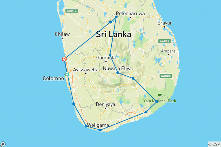 Map of Witness the beauty of South Asia Sri Lanka (09 Days ) Free Upgrade to Private Tour Available