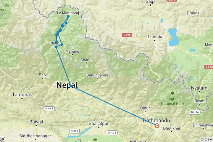 Map of Upper Mustang Trek