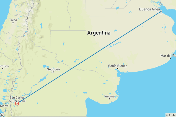 Map of Buenos Aires and Bariloche on a Budget (7 Nights)