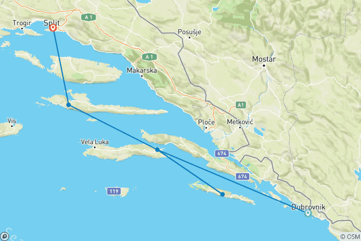 Carte du circuit Explorez la Croatie (6 destinations)