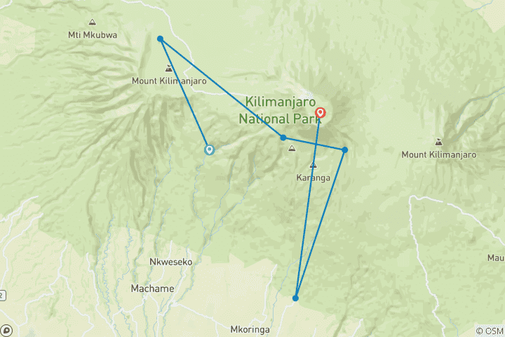 Carte du circuit 6 Jours 5 Nuits Ascension du Kilimandjaro par la route Machame