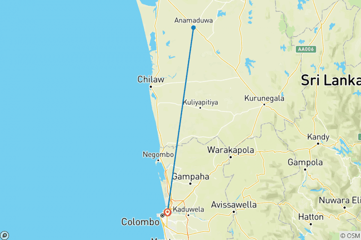 Map of 6-Day Authentic Experiences in Sri Lanka