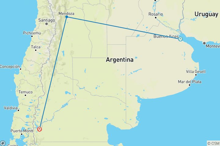 Karte von Westargentinien Rundreise - 11 Tage