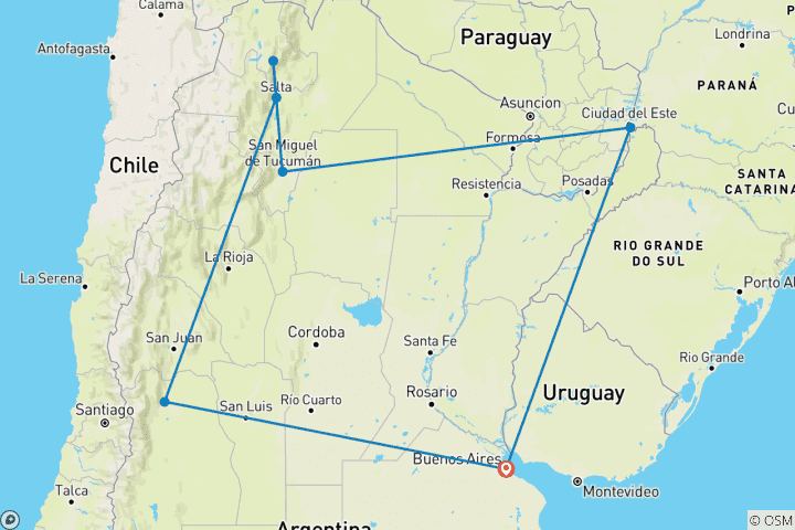 Map of North Argentina Adventure (16 Nights)