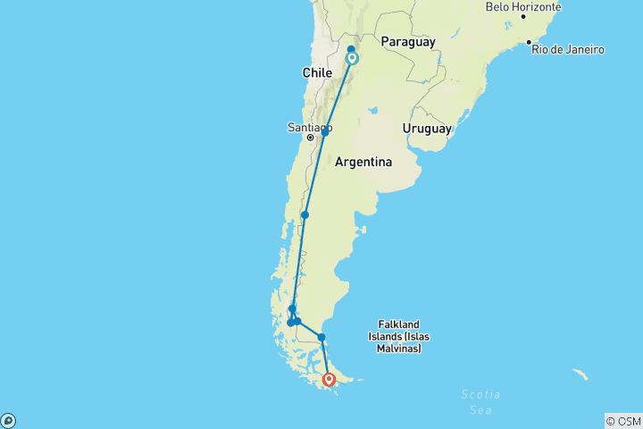 Map of Full Argentina Adventure – 21 Days