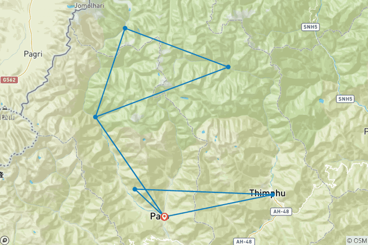 Carte du circuit Festival de montagne de Jomolhari et aventure de Trekking au Bhoutan