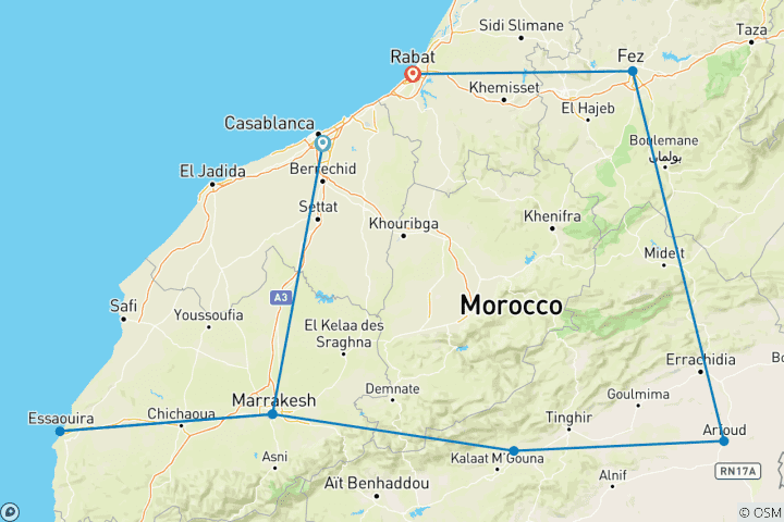 Map of 12-Day Majestic Morocco (Guided tour)