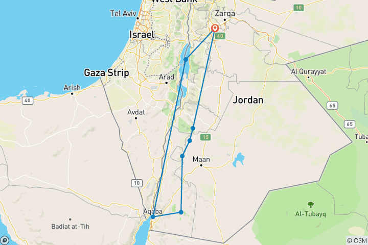 Carte du circuit Aventure active en Jordanie