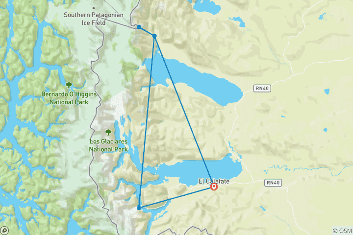 Map of Esencial Patagonia: El Calafate & El Chalten with Camp