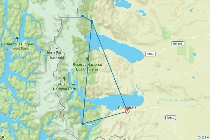 Carte du circuit Esencial Patagonia : El Calafate & El Chalten Camp Experience