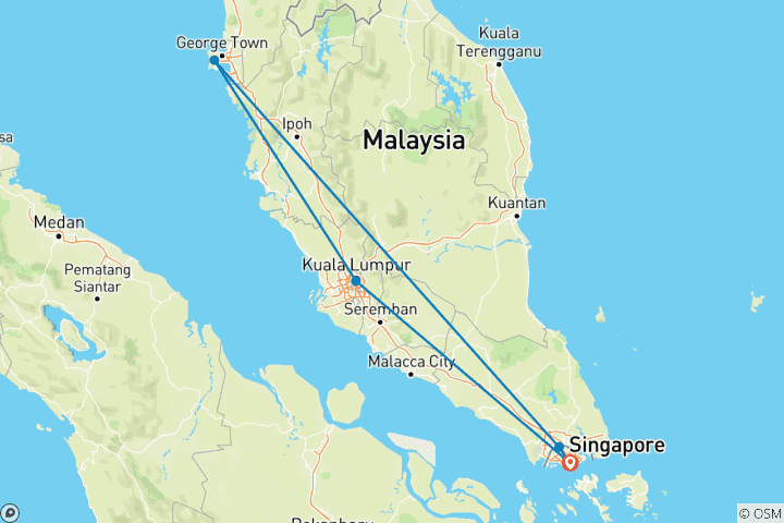 Karte von Singapur & Malaysia mit dem Zug