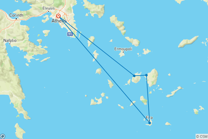 Map of Vacations in Greece - 9 Days - Athens, Paros, Naxos, Santorini