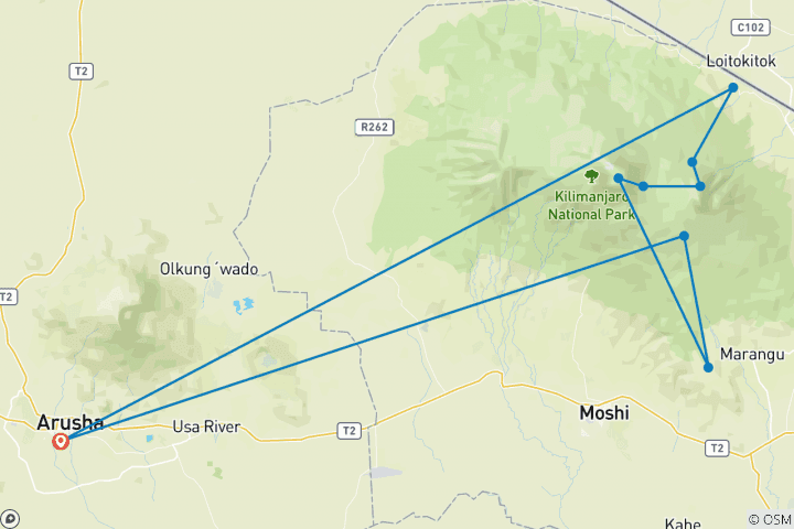 Map of Conquer Kilimanjaro: 7-Day Trek via the Scenic Rongai Route