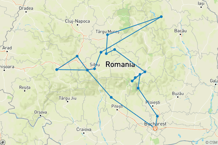 Carte du circuit Visite privée de 6 jours de Dracula en Transylvanie au départ de Bucarest avec prise en charge et retour à l'hôtel