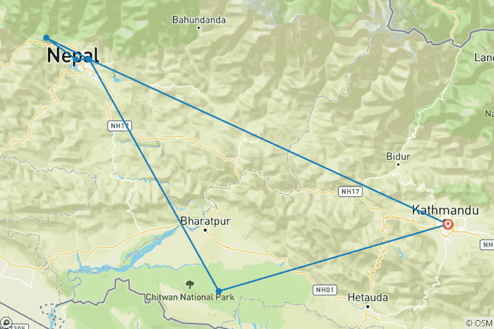 Karte von Nepal Abenteuerreise (Sanftes Tempo)