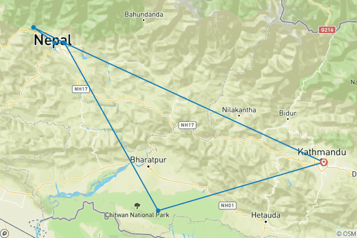 Karte von Nepal Abenteuerreise (Sanftes Tempo)