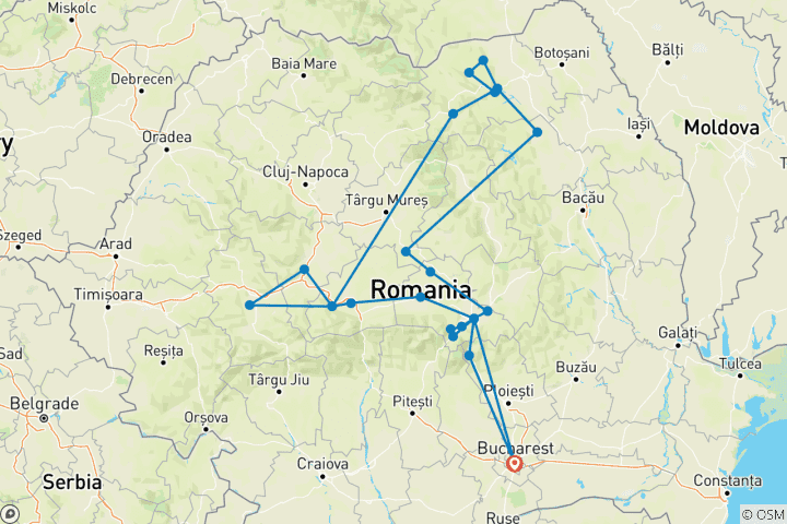 Map of Private 9-Day Transylvania and Bucovina Tour in Historical Romania with Hotel Pick Up/ Drop Off