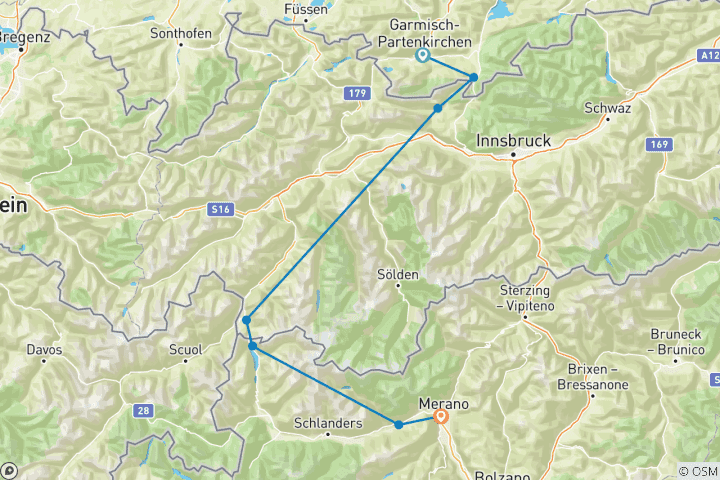 Carte du circuit De Garmisch à Merano Charm