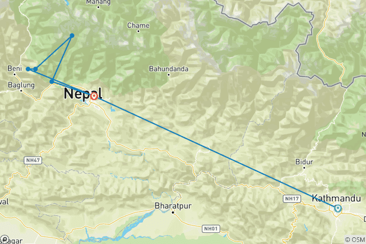 Kaart van Mohare Danda Trek - 10 dagen