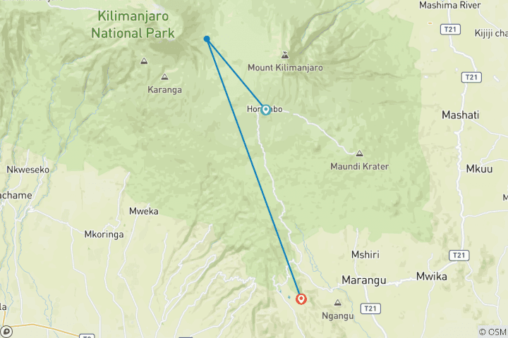 Carte du circuit Kilimandjaro biking 5 jours