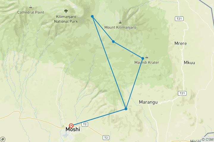 Map of Kilimanjaro climbing marangu route 5 days