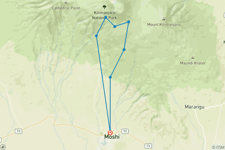 Map of Kilimanjaro climb umbwe route 6 days