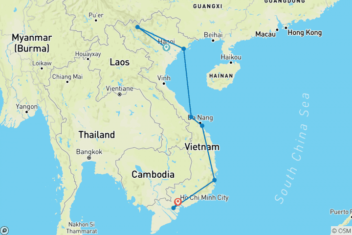 Map of Trans - Vietnam Train Journey - 18 days