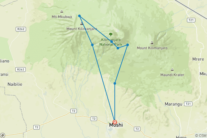 Map of Kilimanjaro climbing machame route 7 days