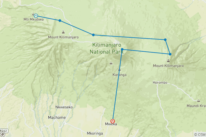 Map of Kilimanjaro trekking northern circuit 9 days