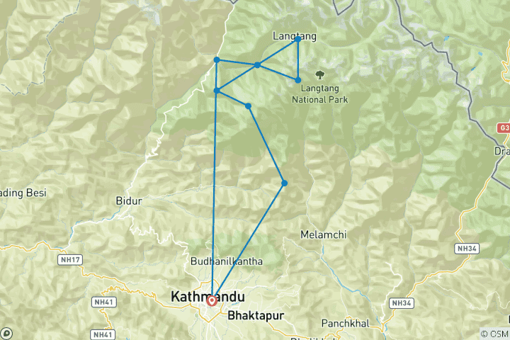 Carte du circuit Trek Langtang Gosainkunda