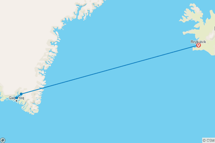 Mapa de Expedición en kayak y senderismo por el hielo - desde Islandia