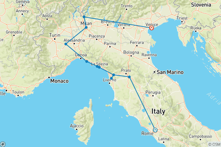 Map of Best of Italy (13 destinations)