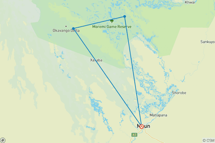 Map of Moremi Hippo safari