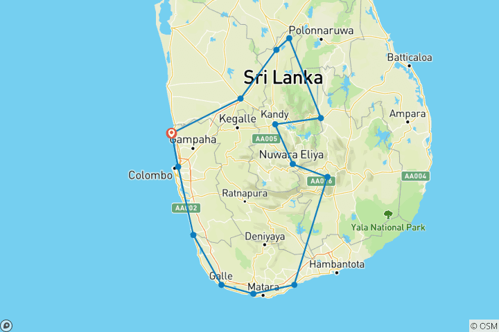 Carte du circuit Ressentez la vie au Sri Lanka