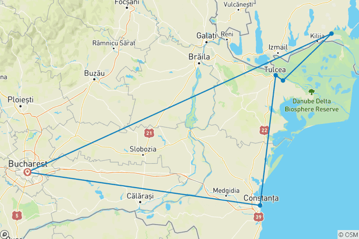 Carte du circuit Circuit de 3 jours dans le delta du Danube avec observation des oiseaux et safari au départ de Bucarest