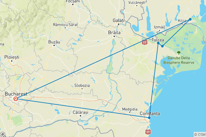 Carte du circuit Circuit de 3 jours dans le delta du Danube avec observation des oiseaux et safari au départ de Bucarest