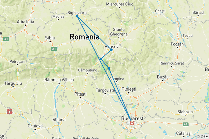 Carte du circuit Circuit de 3 jours en Transylvanie en petit groupe au départ de Bucarest : Château de Dracula (Bran), Peles et Sighișoara