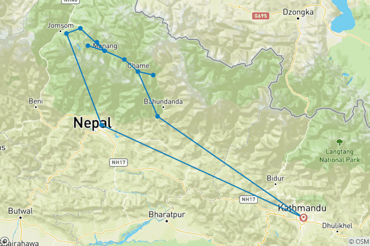 Carte du circuit Circuit de l'Annapurna via le lac Tilicho