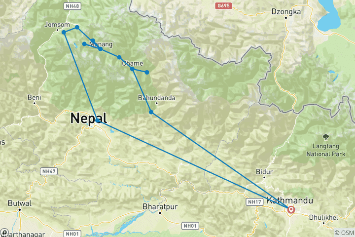 Map of Annapurna Circuit Trek via Tilicho Lake