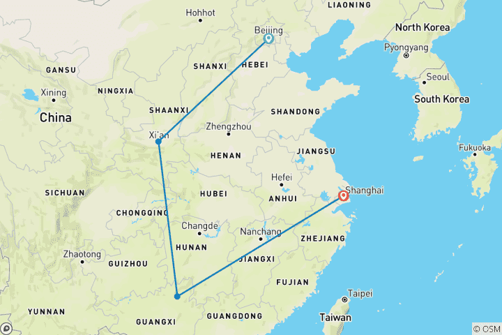 Map of 11 Days to Beijing / Xian / Guilin / Shanghai