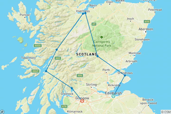 Carte du circuit Escapade dans les Highlands écossais