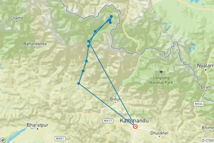 Map of Tsum Valley Trek - 16 Days