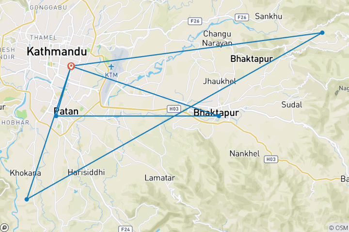 Kaart van Stadsrondleiding door Kathmandu – 3 dagen