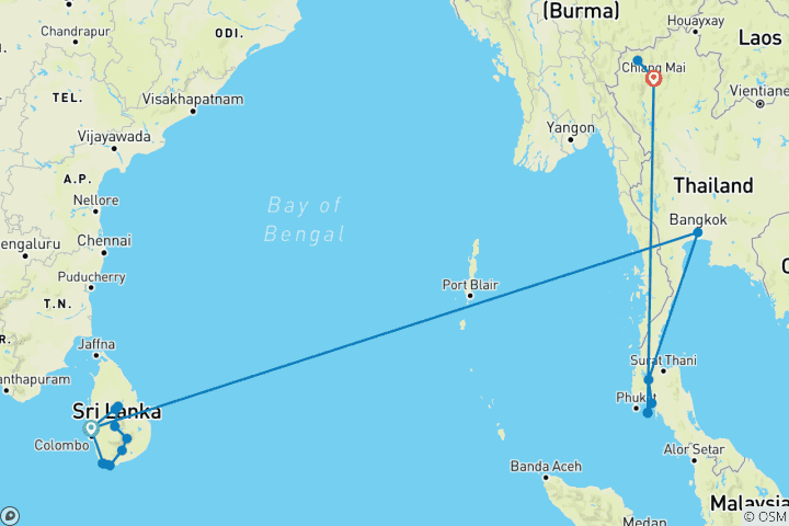 Map of Sri Lanka & Thailand - Feel Free Travel